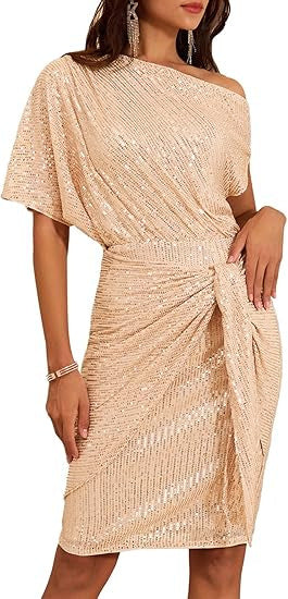 Damen Glitzerndes Wickelkleid mit asymmetrischem Schnitt und schimmernden Pailletten Drune