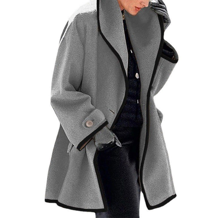 Damen nan oversize Bouclé Wollmix Mantel mit kontrastpaspeln und umgeschlagenem Kragen Drune