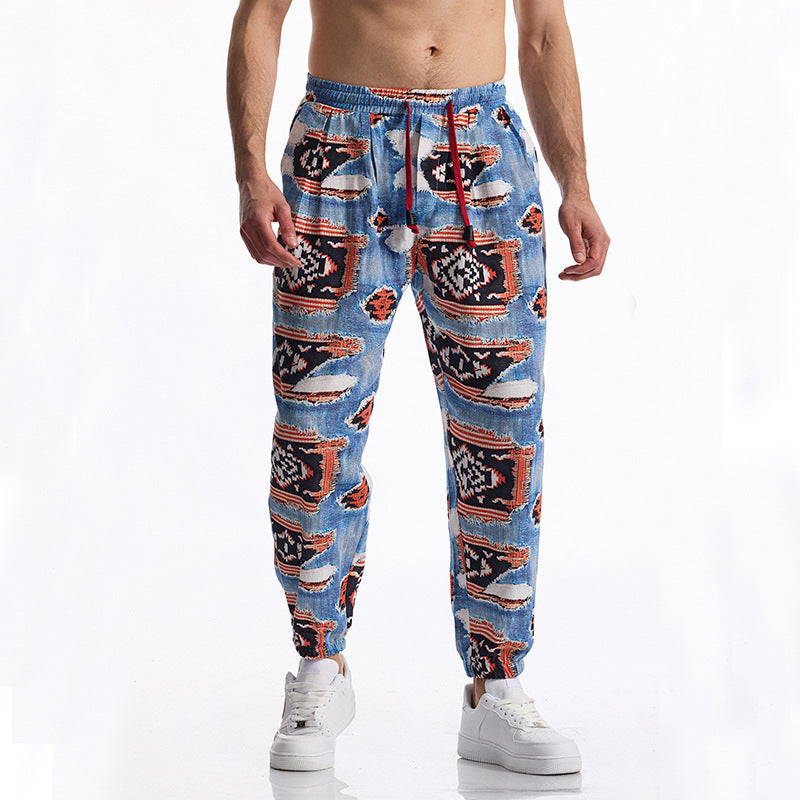 Herren lässige Harem-Hose mit buntem Muster und elastischem Bund Drune