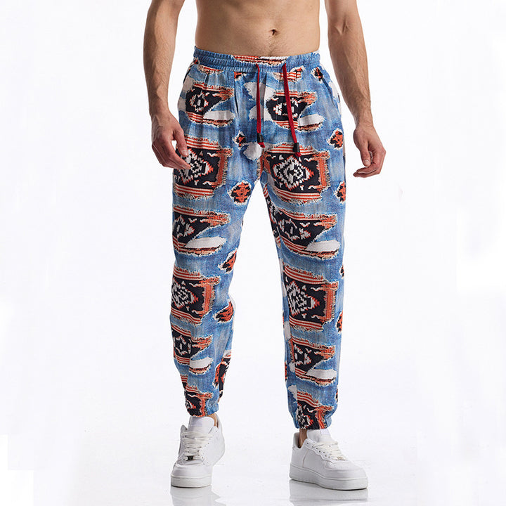 Herren lässige Harem-Hose mit buntem Muster und elastischem Bund Drune