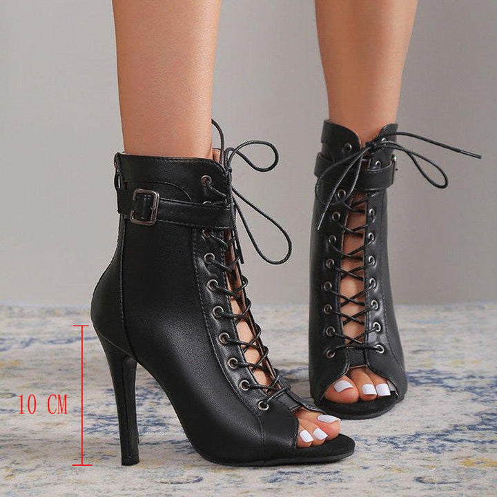 Damen Schnürstiefeletten mit offenem Zehenbereich und hohem Absatz Drune