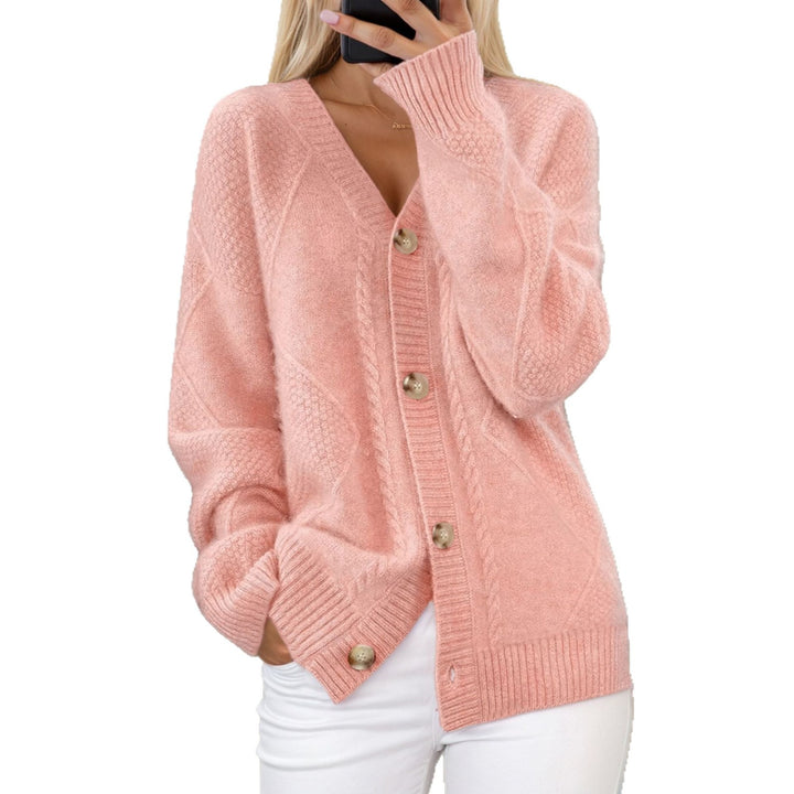 Damen Strickjacke mit geflochtenem Muster und eleganter Knopfdetail Drune