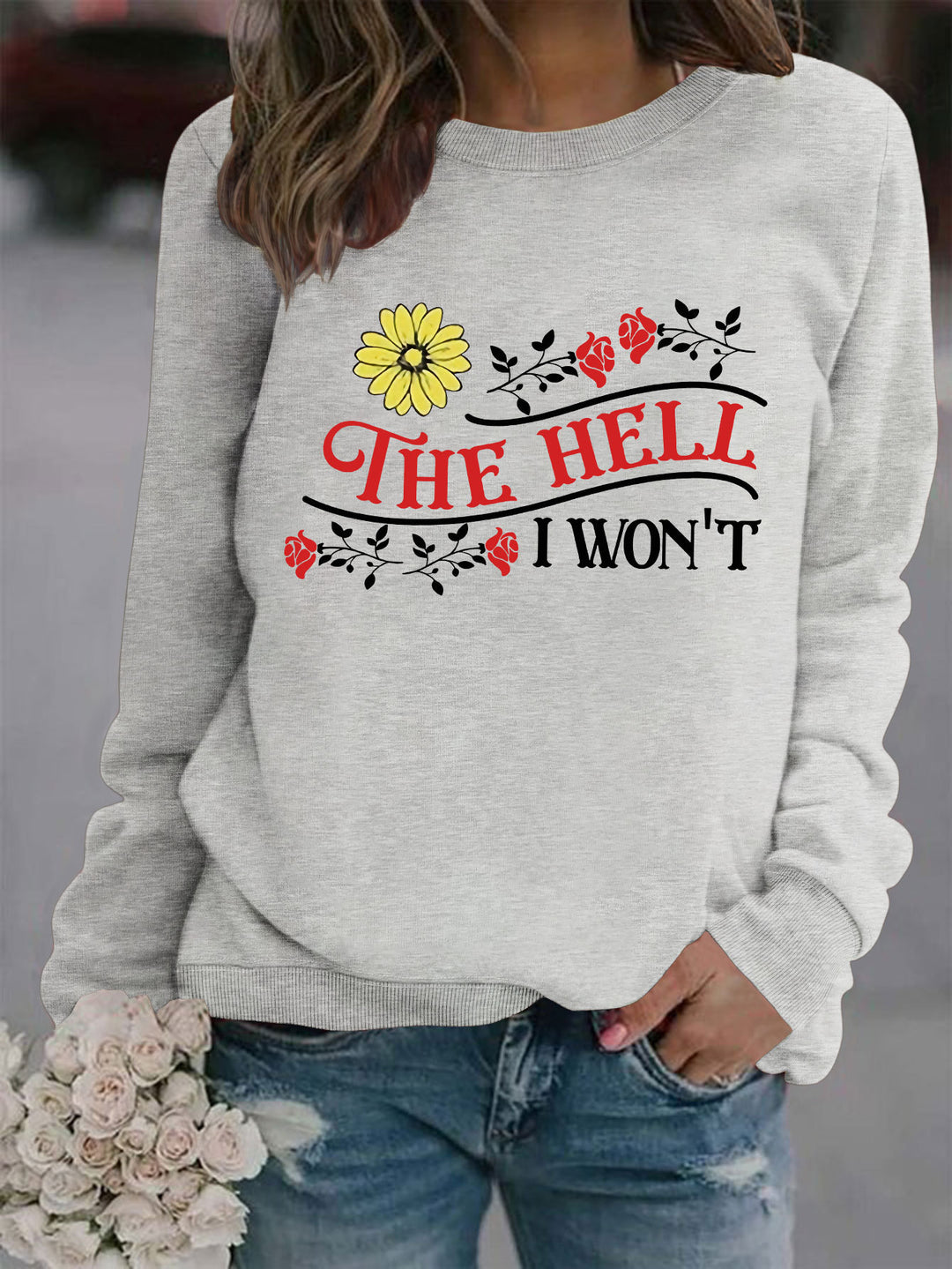 Damen Sweatshirt mit verspieltem Motiv und bequemer Passform Drune