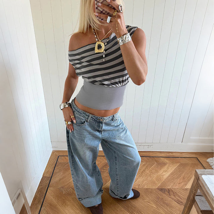 Damen Asymmetrisches Top mit gestreiftem Design Drune