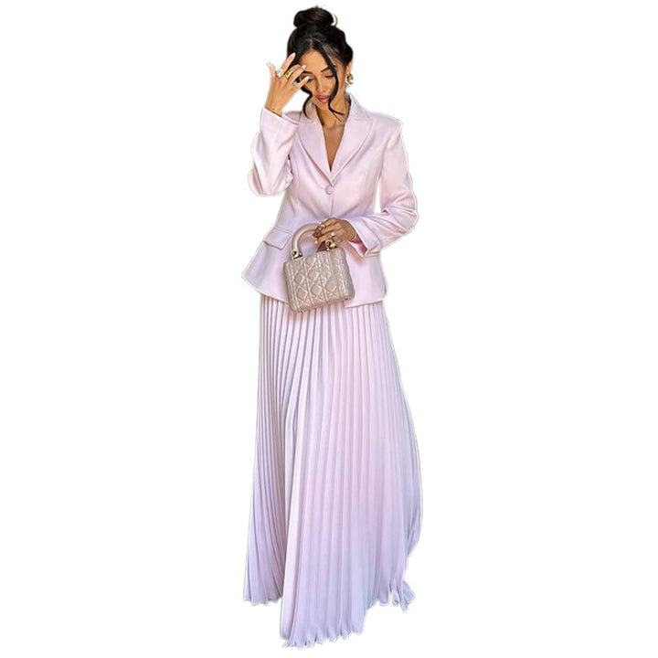 Damen elegantes gefüttertes Blazer-Set mit plissiertem Rock Drune