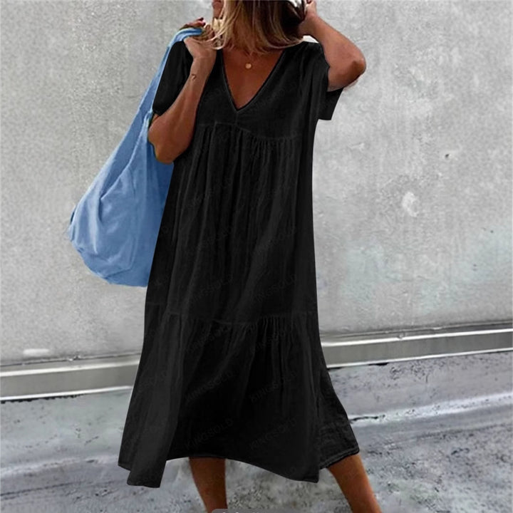Damen Maxikleid mit modernem V-Ausschnitt und femininer Lockere Passform Drune