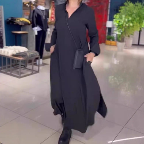 Damen Kaftankleid mit praktischen Taschen und elegantem Kragen Drune