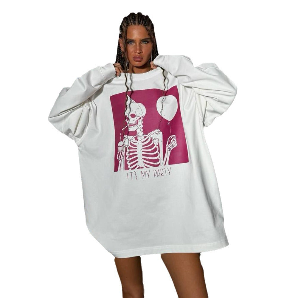 Damen Oversized Sweatshirt mit grafischem Skelettmotiv Drune