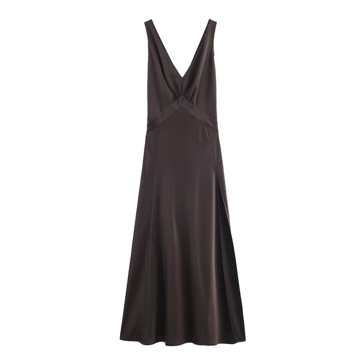 Damen Maxikleid mit elegantem V-Ausschnitt und raffiniertem Schlitz Drune