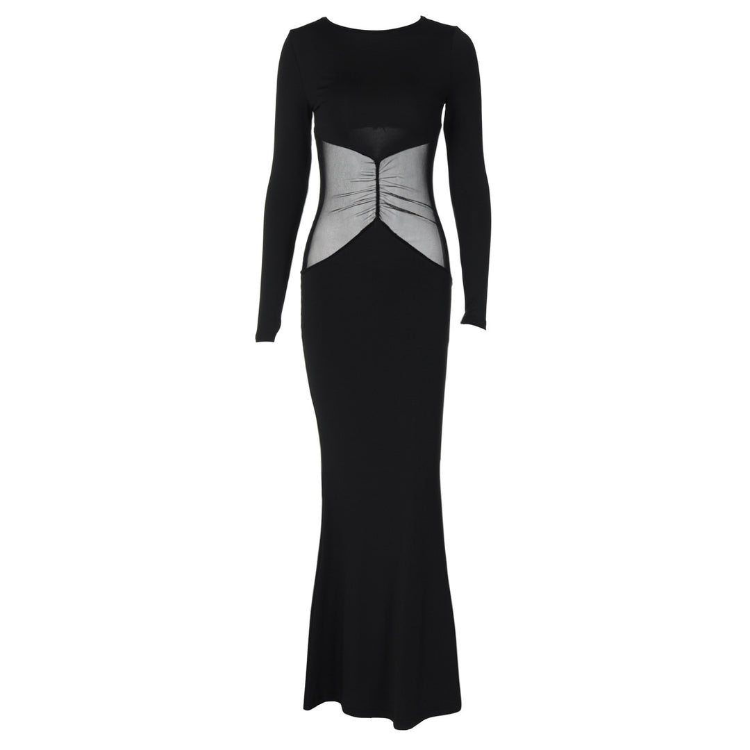 Damen Elegantes Maxikleid mit transparenter Taillenpartie Drune