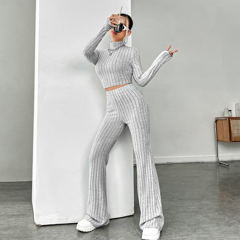 Damen Cropped Pullover mit hoher Taille und weitem Bein Drune