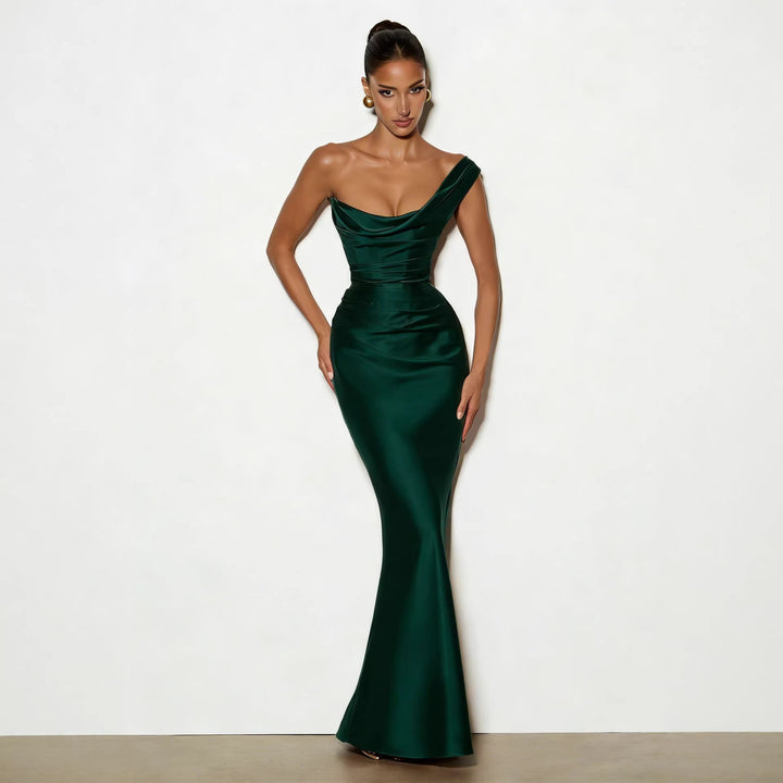 Damen Elegantes Satin Lang Abendkleid mit asymmetrischem Schnitt und figurschmeichelndem Design Drune