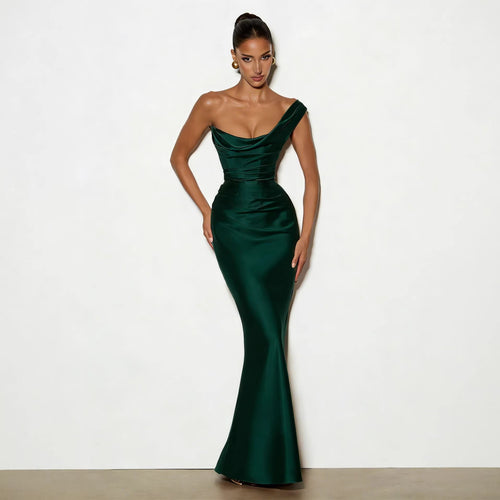 Damen Elegantes Satin Lang Abendkleid mit asymmetrischem Schnitt und figurschmeichelndem Design Drune