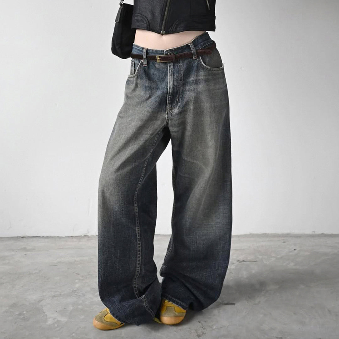 Damenweite Denim-Jeans im lässigen Chino-Stil mit hohem Bund Drune