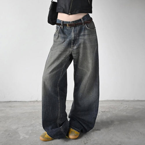 Damenweite Denim-Jeans im lässigen Chino-Stil mit hohem Bund Drune