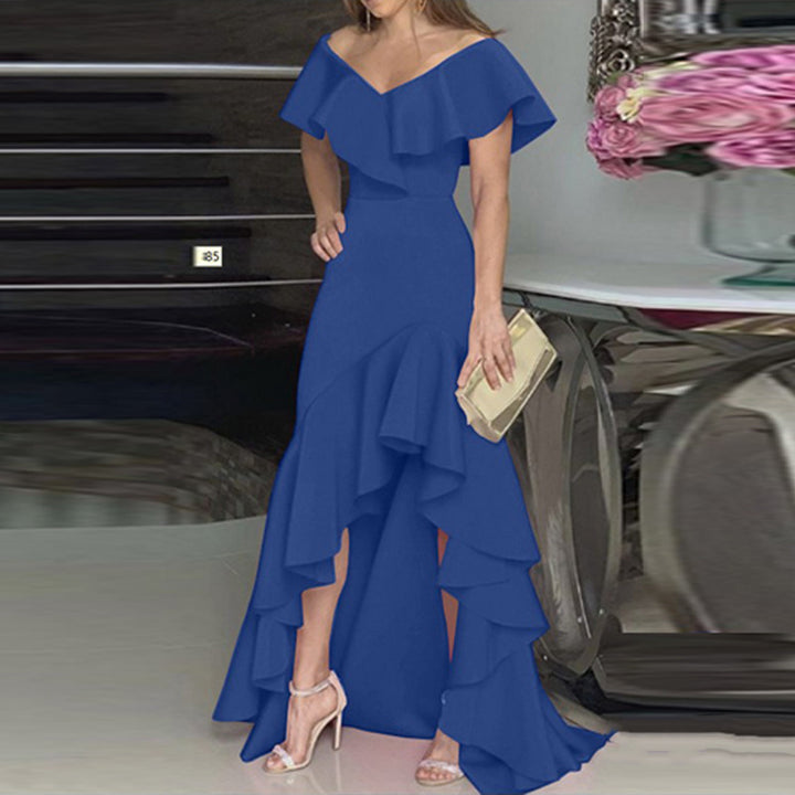 Damen Abendkleid mit asymmetrischem Rüschensaum Drune