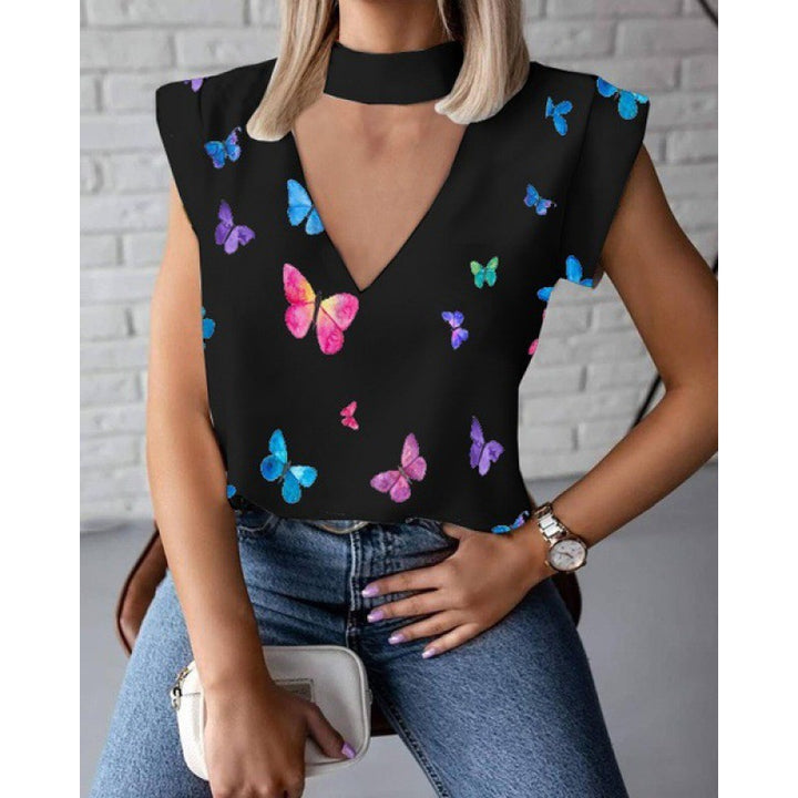 Damen Oberteil mit tiefem V-Ausschnitt und modischem Choker Drune