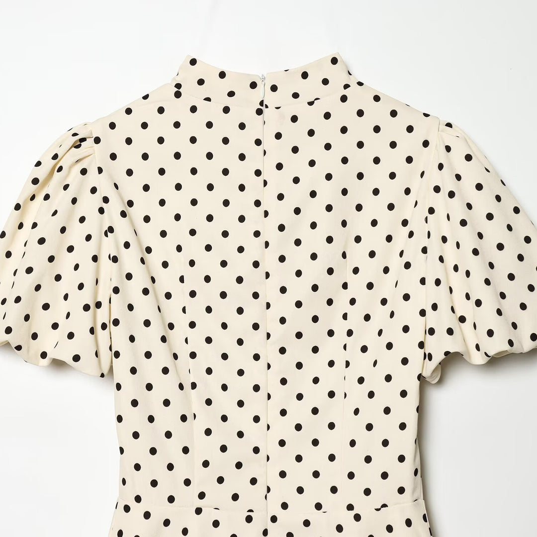 Damen A-Linien Kleid mit hochgeschlossenem Kragen und voluminösen Ärmeln Drune