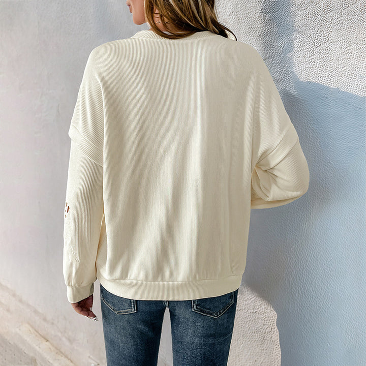 Damen lässiger Pullover mit Schnittmuster und dekorativen Details Drune