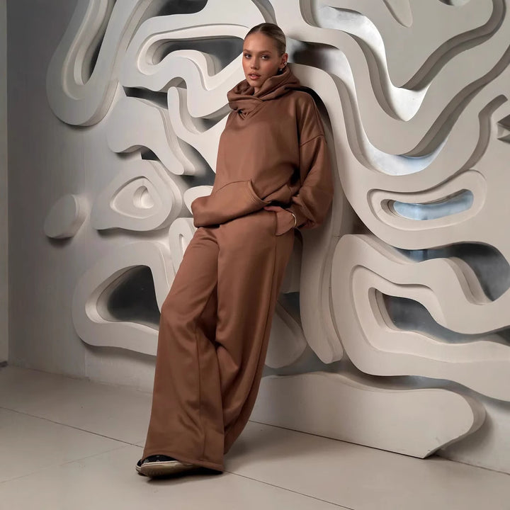 Damen Trendy Relaxed-Fit Kapuzenpullover und weit geschnittene Hose Set Drune