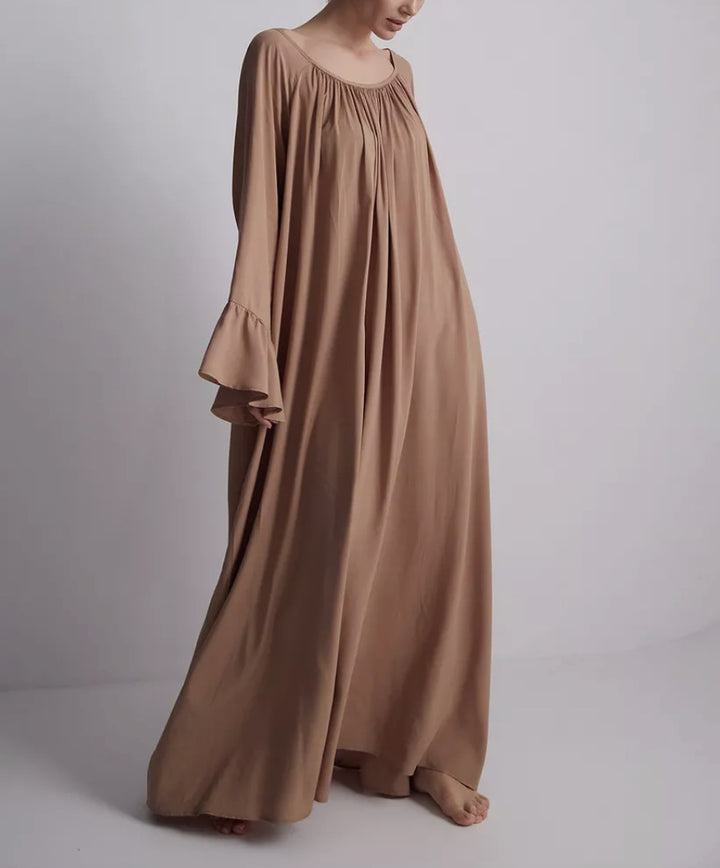 Damen lockeres Maxikleid mit weiten Rüschenärmeln Drune