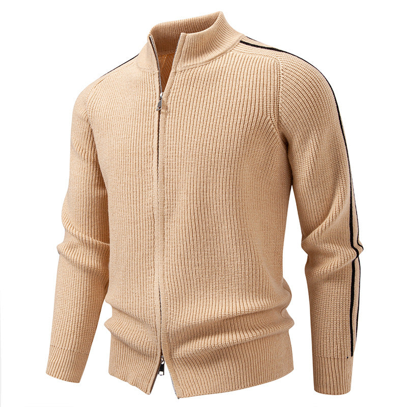 Herren nan Reißverschluss-Strickjacke mit Stehkragen, strukturierter Rippenoptik und kontraststreifen Drune