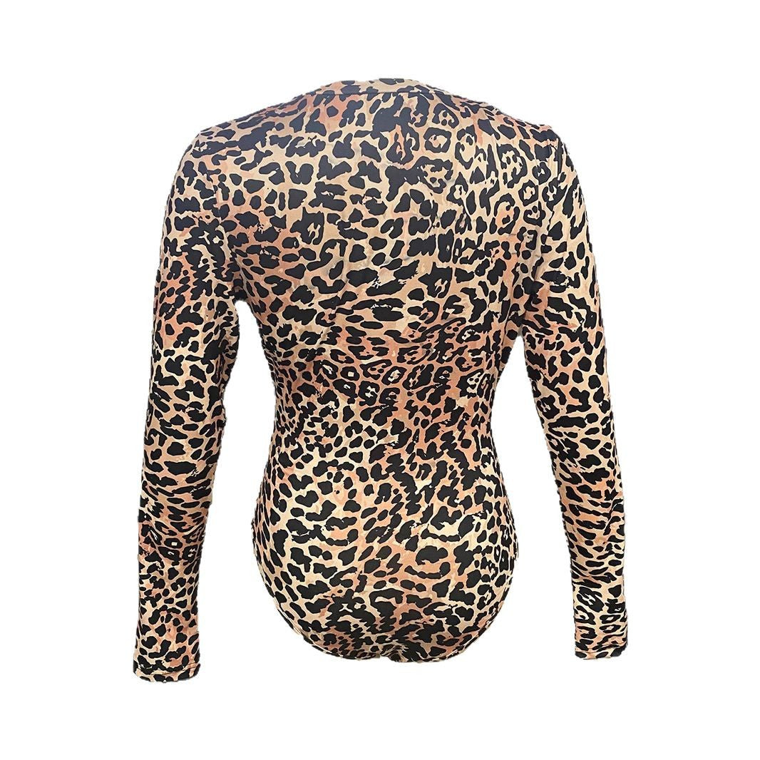 Damen Langarm Body mit aufregendem Leopardenmuster Drune