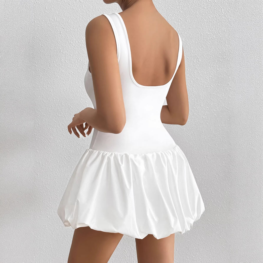Damen trägerloses Badeanzugkleid mit voluminösem Rock Drune