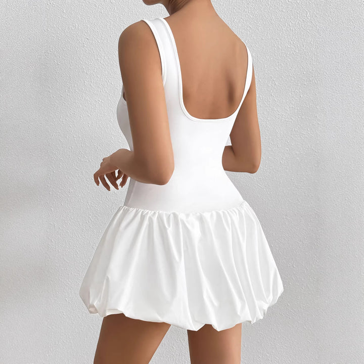 Damen trägerloses Badeanzugkleid mit voluminösem Rock Drune