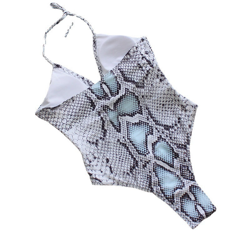 Damen Einteiler Badeanzug mit aufregendem Schlangenprint und modischen Cut-Outs Drune