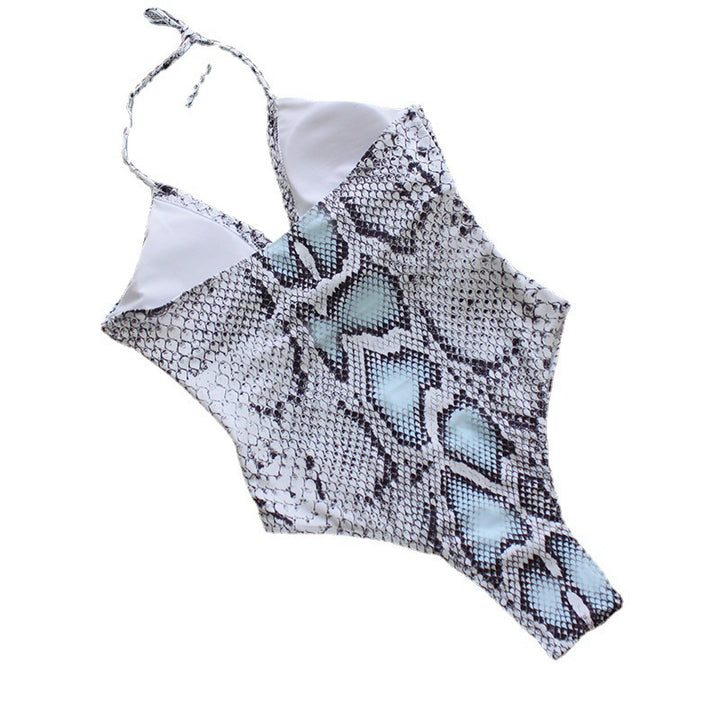 Damen Einteiler Badeanzug mit aufregendem Schlangenprint und modischen Cut-Outs Drune