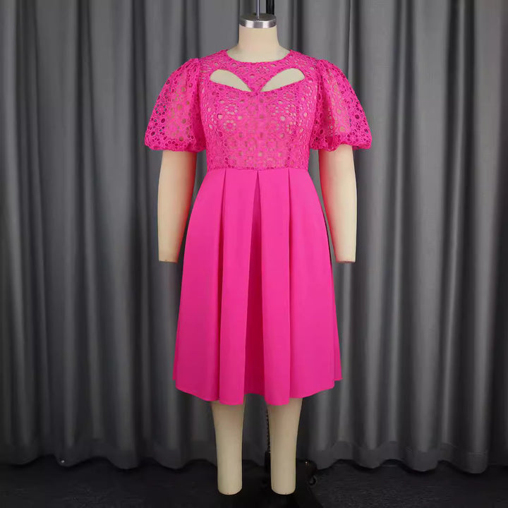 Damen Elegantes A-Linien Kleid mit Cut-Out-Details und Puffärmeln Drune