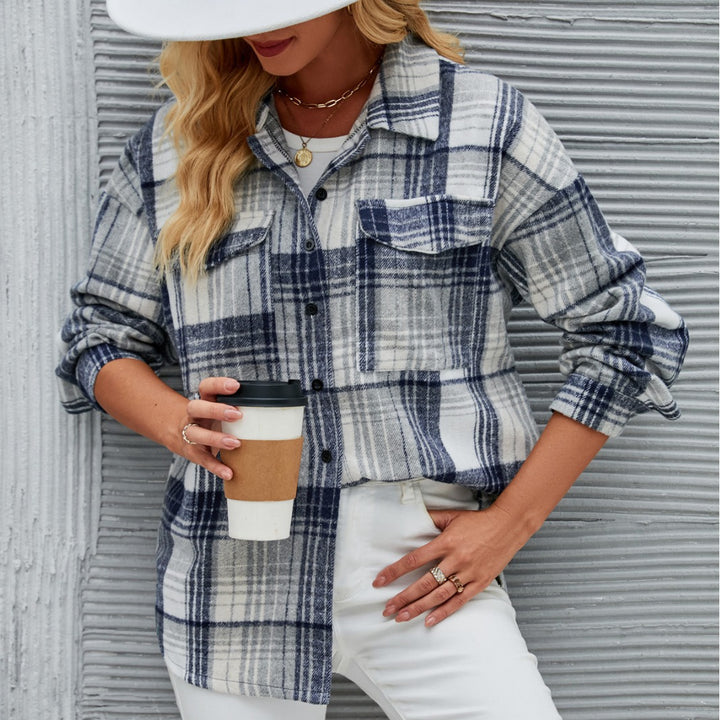 Damen lässige Flanell-Hemdjacke mit Karomuster Drune