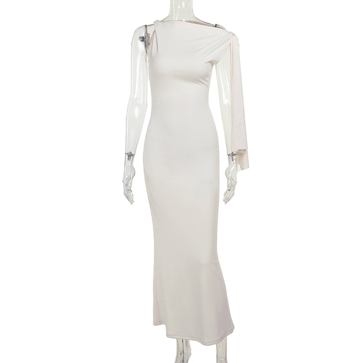 Damen Elegantes Maxikleid mit asymmetrischem Ärmel und figurformendem Schnitt Drune