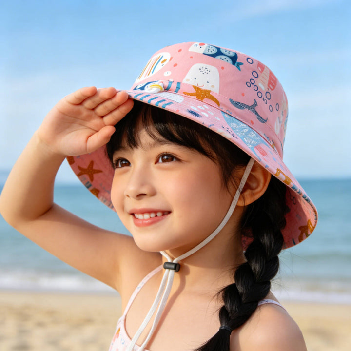 Unisex nan Kinder-Sonnenhut mit hohem UV-Schutz verstellbarem Kinnband und atmungsaktiver Baumwollqualität  Drune