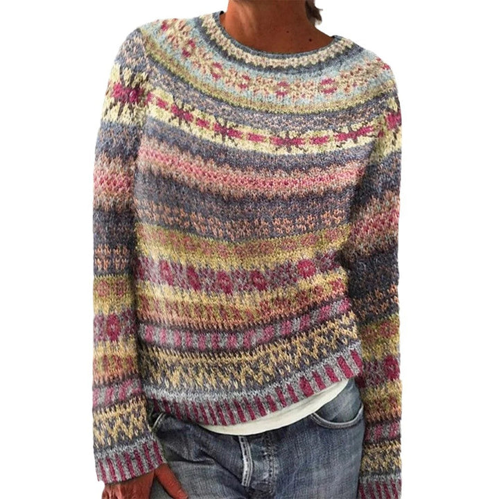 Damen gemütlicher Strickpullover mit buntem Muster und lässigem Schnitt Drune