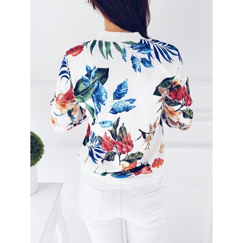 Damen Bomberjacke mit floralem Design und elastischen Bündchen Drune