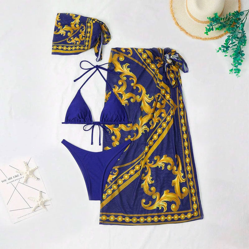 Damen sarong mit elegantem Goldmuster und transparentem Stoff Drune