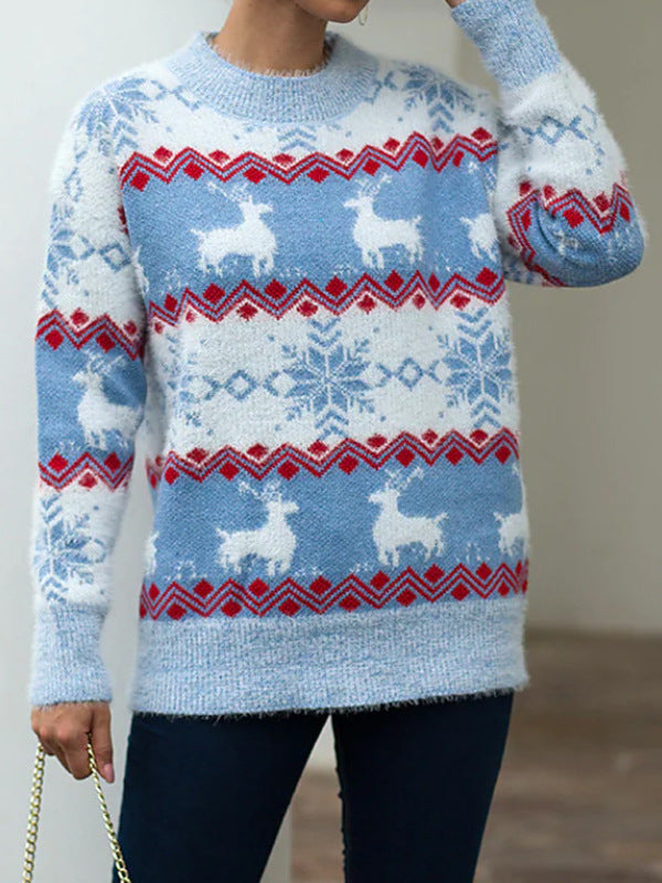 Damen Strickpullover mit festlichem Rentier- und Schneeflockenmotiv Drune