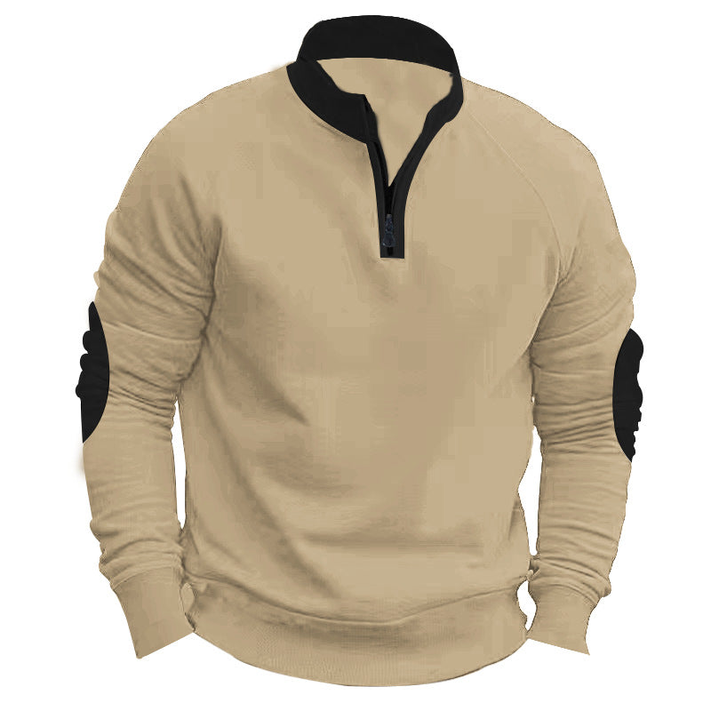 Herren sportlicher Pullover mit Viertelreißverschluss und stylischen Kontrastärmel Drune