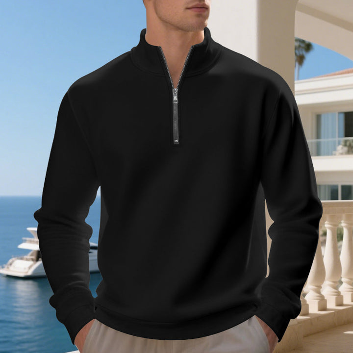 Herren lässiger Stehkragenpullover mit funktionalem Reißverschluss Drune