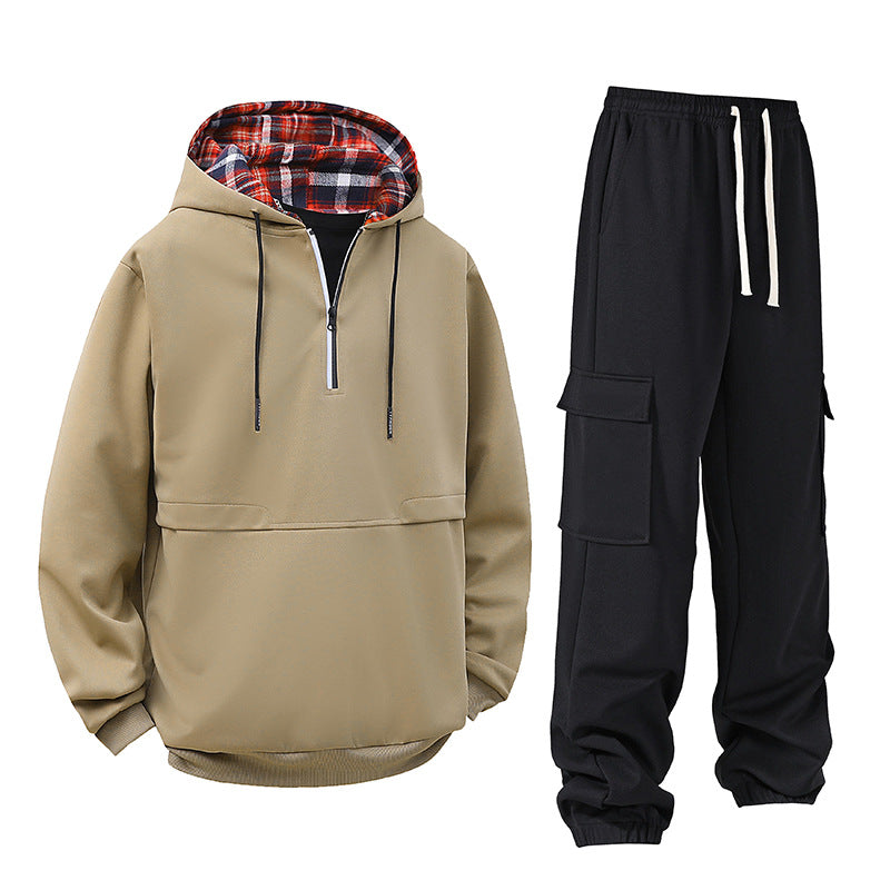 Damen lässiger Hoodie mit Druckknopf und Cargo-Hose Drune