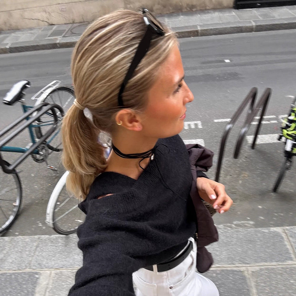 Damen Oversized Strickpullover mit Cut-Out-Ärmeln Drune
