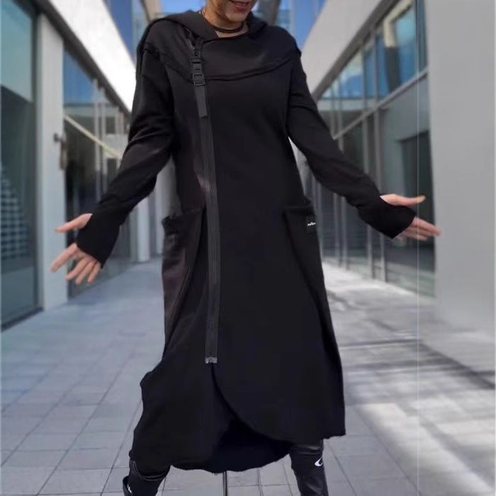 Damen modischer Kapuzenmantel mit seitlichen Taschen und asymmetrischem Saum Drune