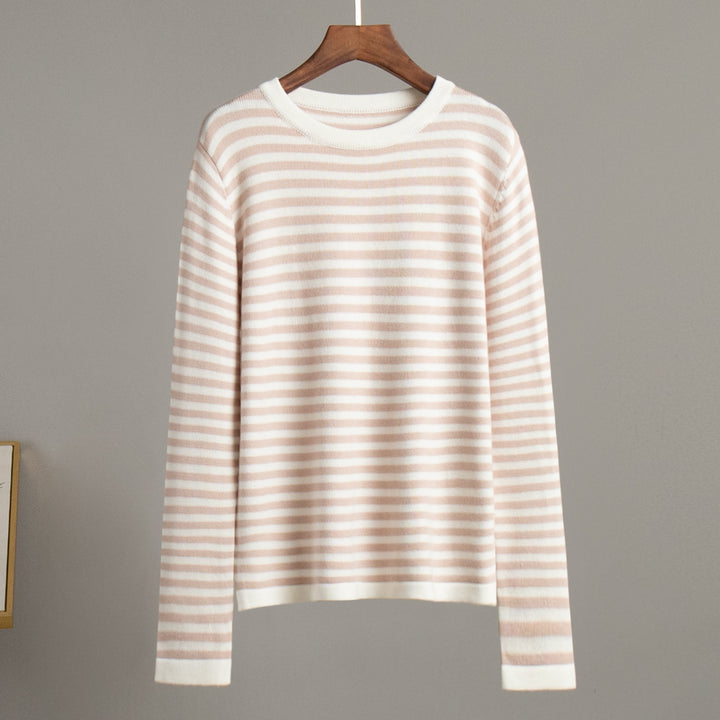 Damen Tragbarer Langarmpullover aus weichem Baumwollmix mit Streifenmuster Drune