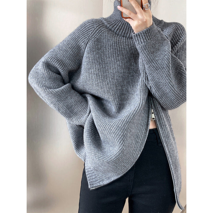 Drune | Strickpullover Wollmischung Übergröße Passform Hoher Kragen Reißverschlussdetail