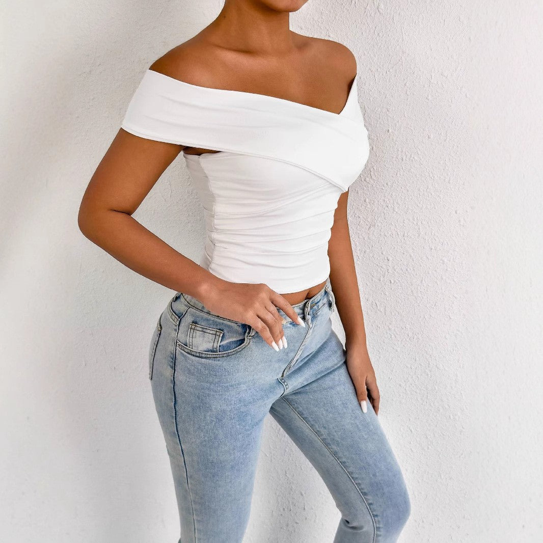 Damen schulterfreies Oberteil mit eleganter Drapierung Drune