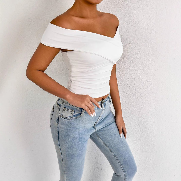 Damen schulterfreies Oberteil mit eleganter Drapierung Drune