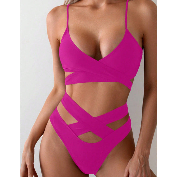 Damen hoch taillierter Cut-Out-Bikini mit raffiniertem Wickeldesign Drune