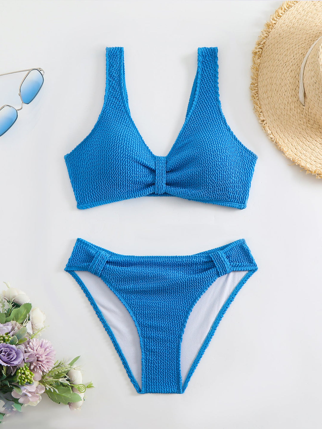 Damen strukturierter Bikini mit versetztem Band Drune